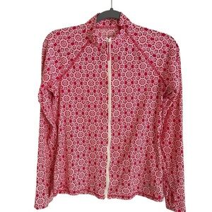 Solumbra Womens XS Zip Up Pink Print Sun Protection Shirt Top UPF 100+ Thumbhole